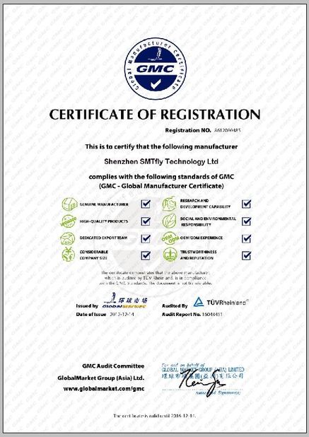 Çin Shenzhen SMTfly Electronic Equipment Manufactory Limited Sertifikalar